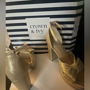 Crown and Ivy Gold open Bow toe heel.  Size women’s 8.5 - WORN ONLY ONE TIME